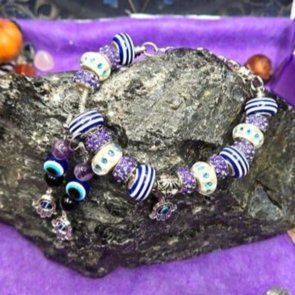 Hamsa Hand Evil Eye Gemstone Charm Earrings & Bracelet Set - Picture 10 of 10